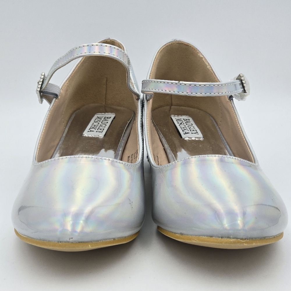 Badgley Mischka Girls Holographic Mary Jane Dress Heels, Siver, Big Grils 4 - Picture 5 of 16